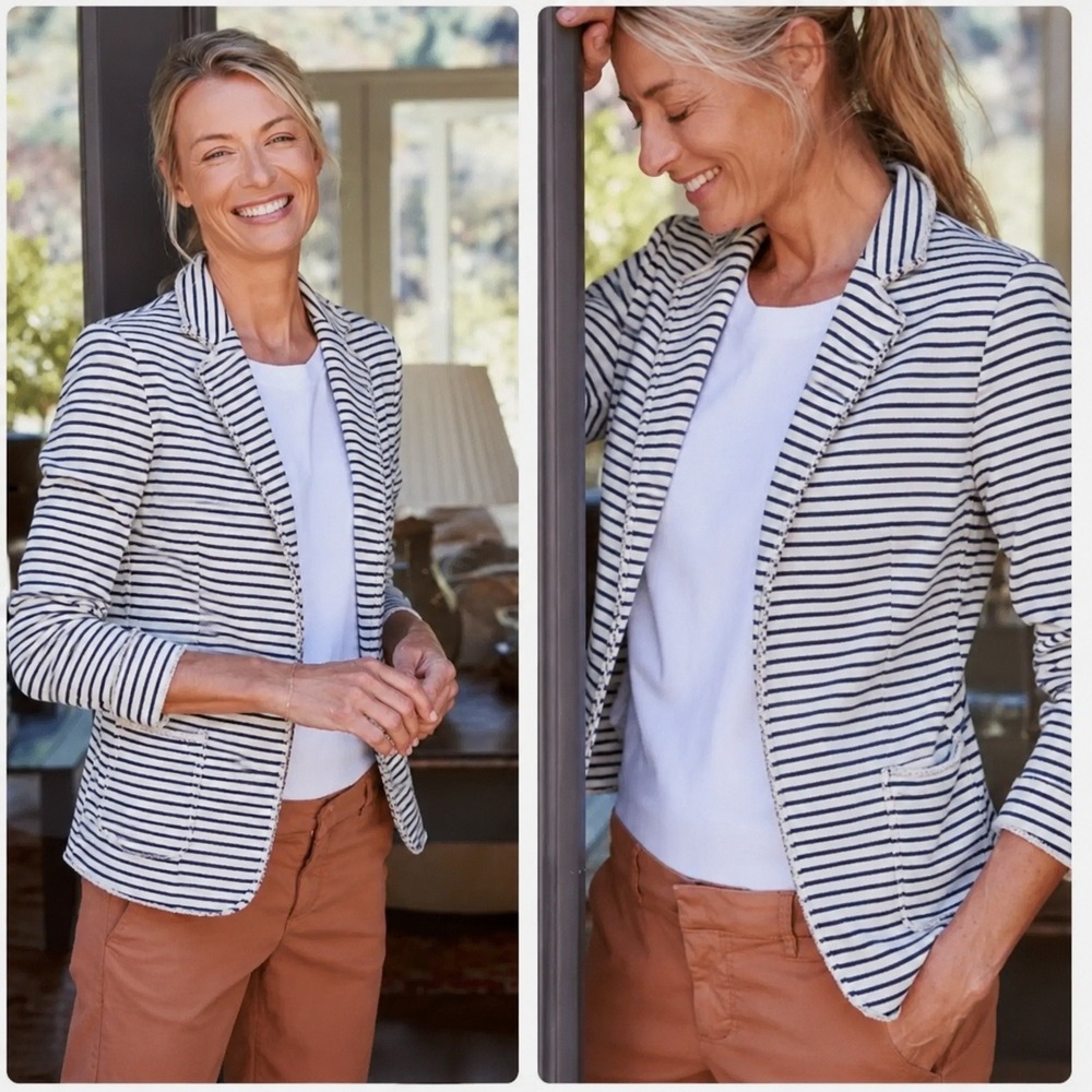 FRANK & EILEEN Dublin Triple Fleece Sweatshirt Blazer Jacket French Stripe Sz S